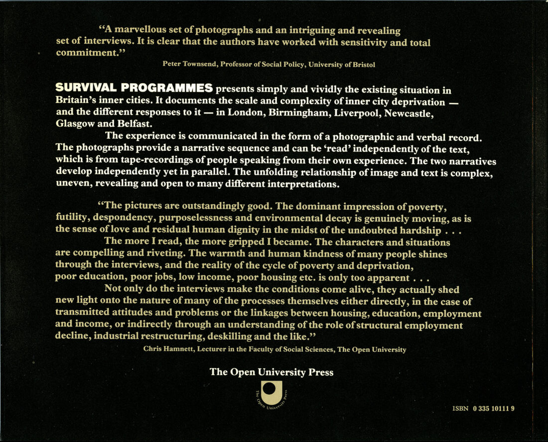 <b>Survival Programmes</b> <br/> Paul Trevor, Nicolas Battye, <br/> Chris Steele-Perkins <br/>(Exit Photography Group)